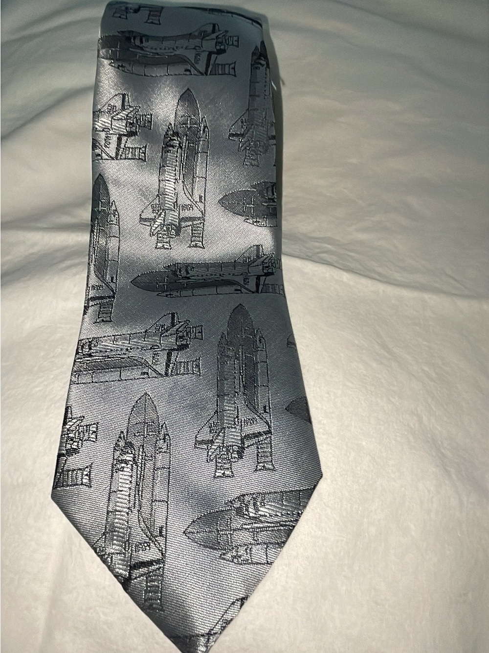 Men's Silver Gray Space Shuttle Pattern Tie